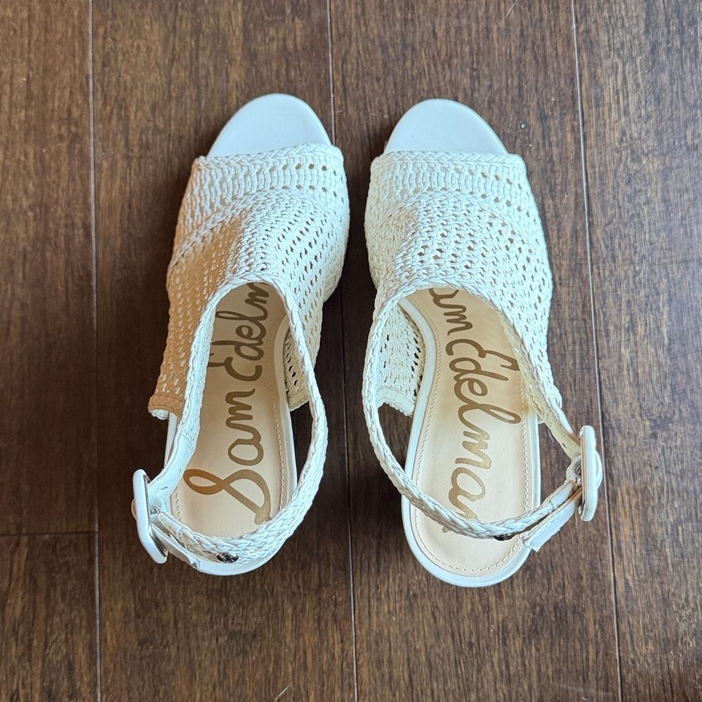 Sam Edelman Evie Cream Leather Woven Block Heel Slingback Sandal Women's 8.5 - Picture 8 of 13